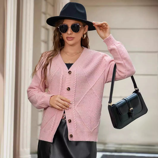 Damen Strickjacke mit feinem Zopfmuster und praktischen Knopfdetails R&B