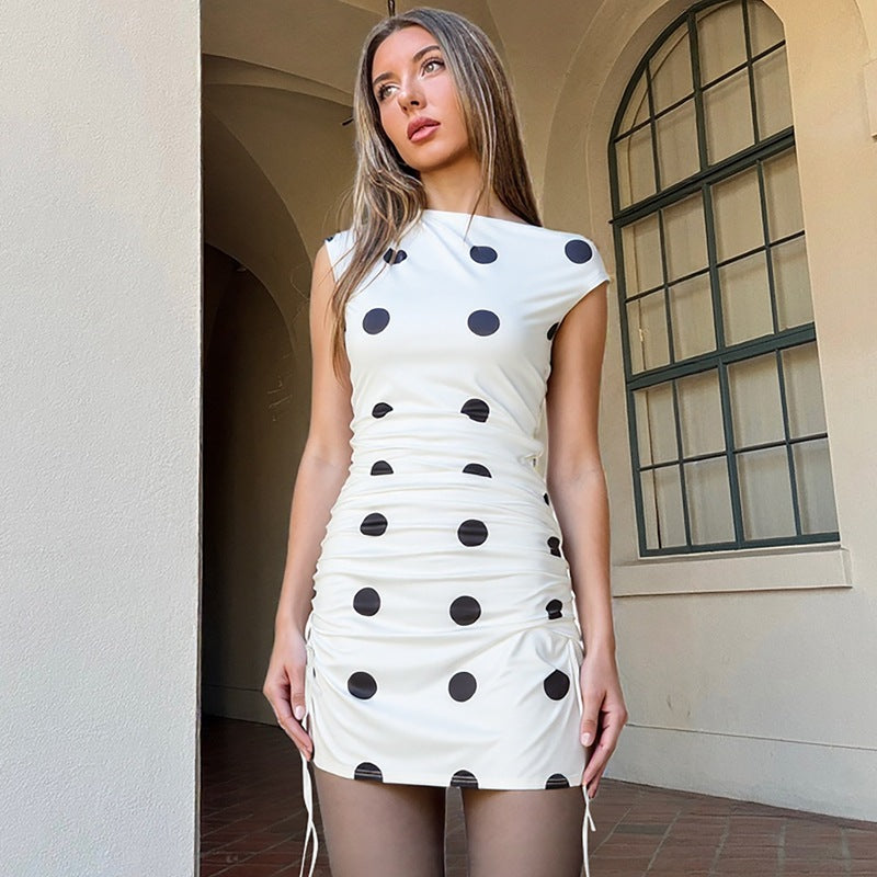 Damen verspieltes Wickelkleid mit asymmetrischem Träger und Punkten R&B