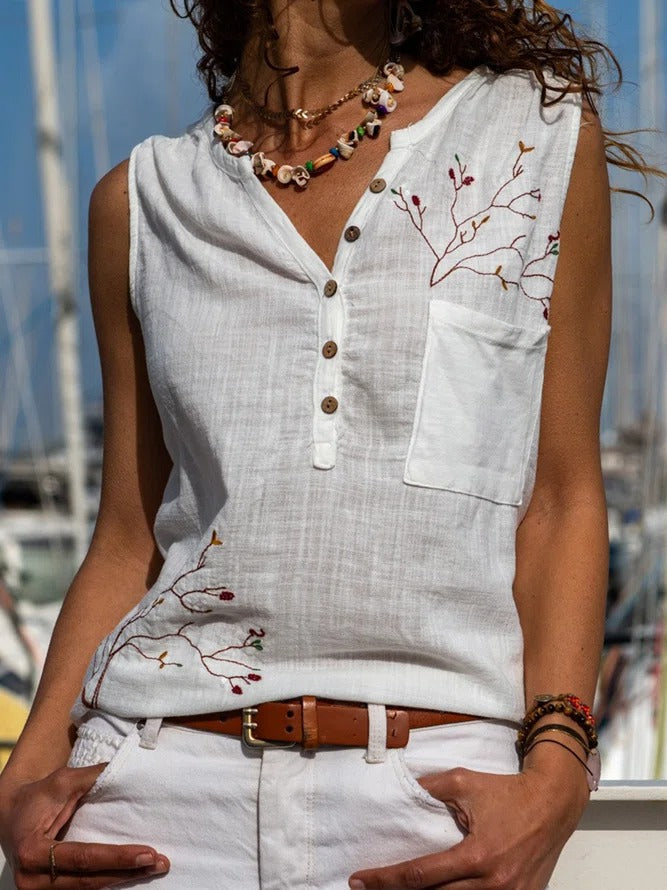 Damen Designbluse mit feiner Stickerei und Knopfdetails R&B