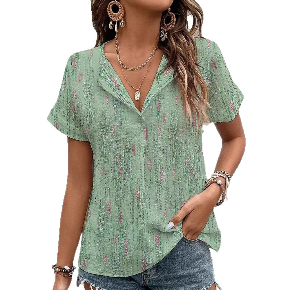Damen nan leichte V-Ausschnitt-Bluse mit strukturierter Krepp-Optik, kurzem Kimonoärmel und abgerundetem Saum R&B