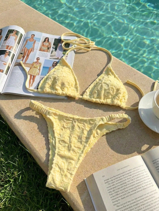 Damen Triangel-Bikini mit blumenförmigen Stickereien R&B