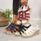 Damen Plateau-Riemchen-Sandalen mit Reißverschluss und geflochtener Sohle