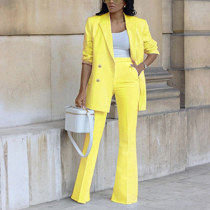 Damen elegantes Blazer-Set mit weitem Bein und Taillengürtel R&B