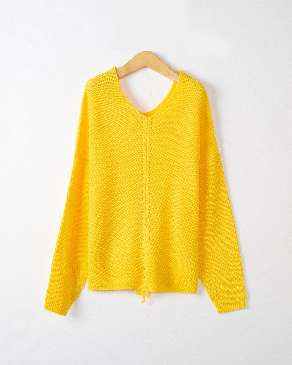 Damen Grobstrick Pullover mit attraktivem V-Ausschnitt und praktischen Kordeldetails R&B