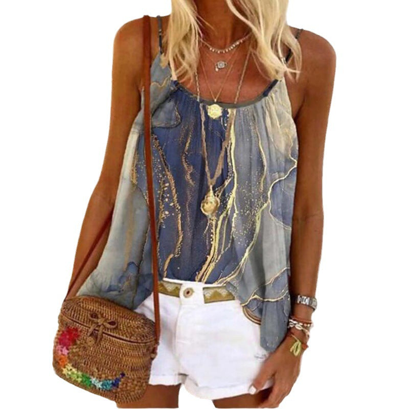 Damen Sommerliches Tanktop mit modischem Marmormuster R&B