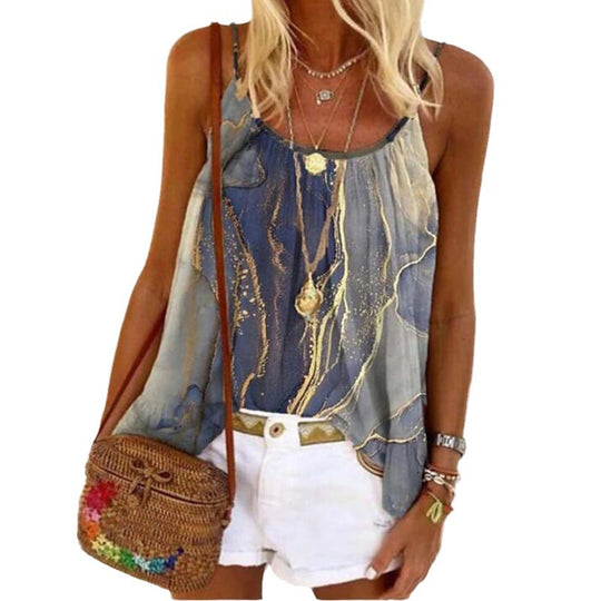 Damen Sommerliches Tanktop mit modischem Marmormuster R&B