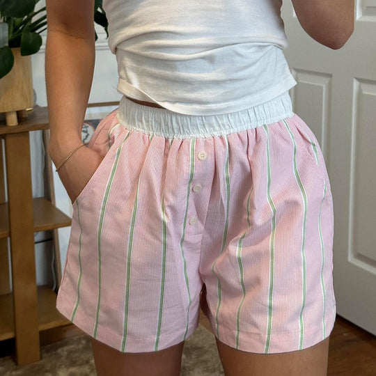 Damen Schlafshorts mit elastischem Bund und dekorativem Kordelzug R&B