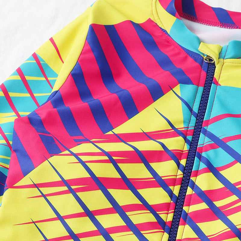 Damen Langärmliger Badeanzug mit Reißverschluss und trendigem geometrischem Design R&B