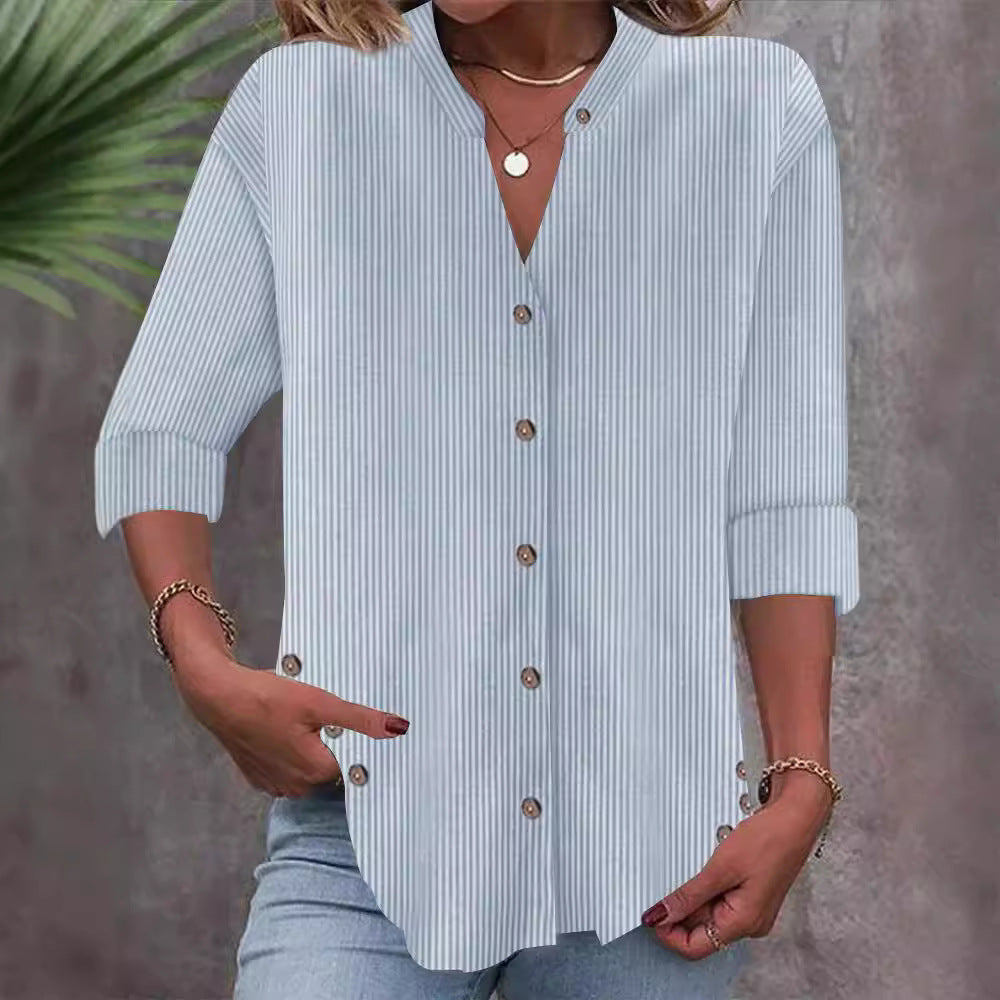 Damen Button-Down Blusenshirt mit eleganten Streifen R&B