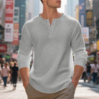Herren nan thermoregulierendes Waffel-Thermalshirt mit Kurzknopfleiste und gerundetem Saum R&B