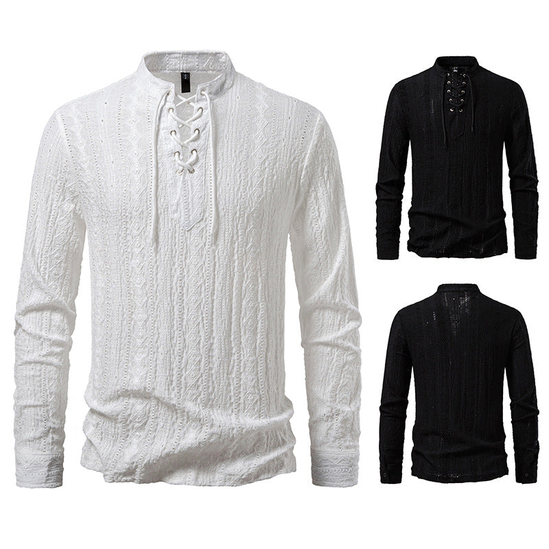 Herren Langärmliges Shirt mit kreativem Schnürdesign R&B