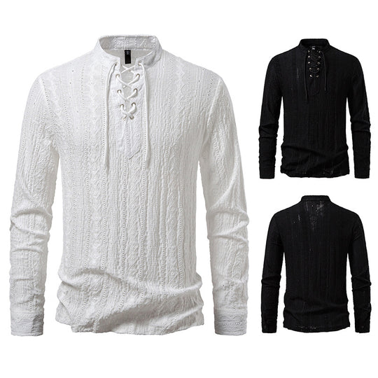 Herren Langärmliges Shirt mit kreativem Schnürdesign R&B