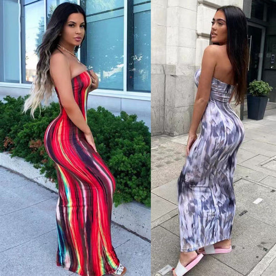 Damen Maxikleid mit modernem abstraktem Design und fließendem Schnitt R&B
