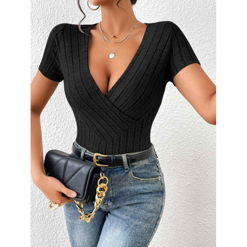 Damen Wickelbody mit dekorativem Streifenmuster R&B