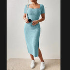 Damen Figurbetontes Maxikleid mit seitlichen Schlitzen und elastischem Material R&B