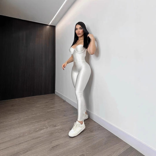 Damen Körperbetonter Jumpsuit mit Bügel-Bustier R&B