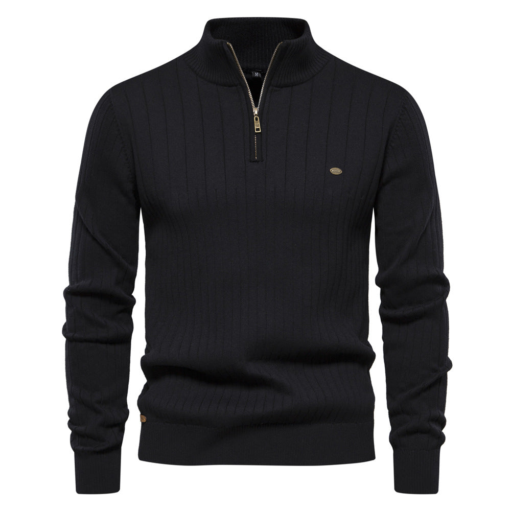 Herren Pullover mit eleganter Rippstruktur und halbem Reißverschluss R&B