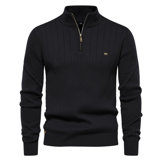 Herren Pullover mit eleganter Rippstruktur und halbem Reißverschluss R&B