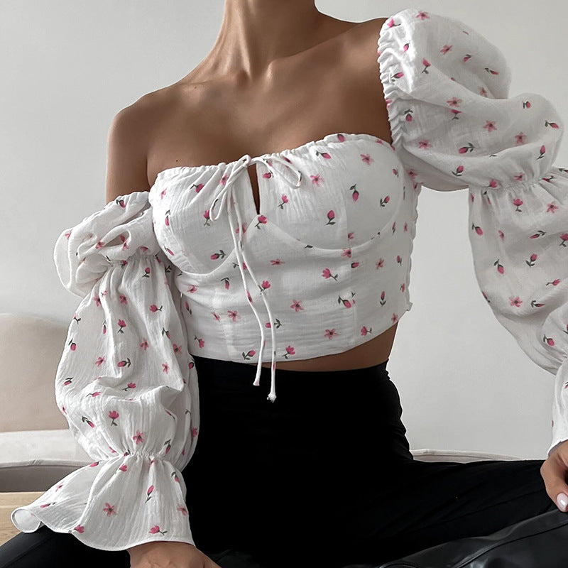 Damen Bluse mit Puffärmeln und Blumendruck R&B