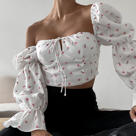 Damen Bluse mit Puffärmeln und Blumendruck R&B