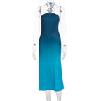 Damen lässiges Maxikleid mit elegantem Halterneck und einzigartigem Farbverlauf R&B
