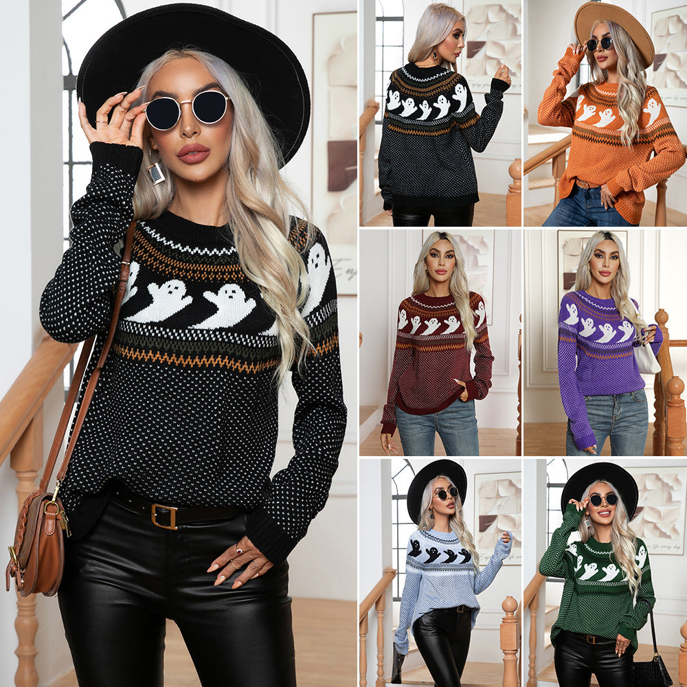 Damen Halloween Pullover mit Geistermotiv und luftiger Struktur R&B