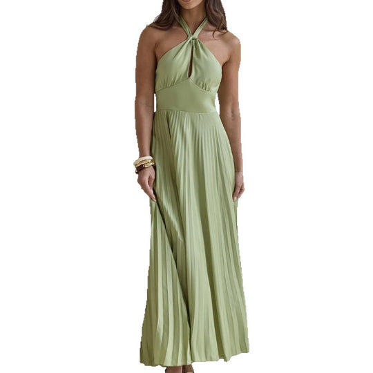Damen Maxi-Kleid mit elegantem Halter-Design und plissiertem Rock R&B