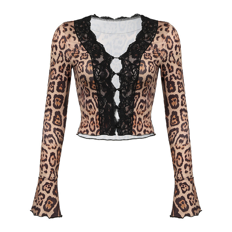 Damen Elegant geschnittenes Top mit animalischem Muster und Rüschendetails R&B