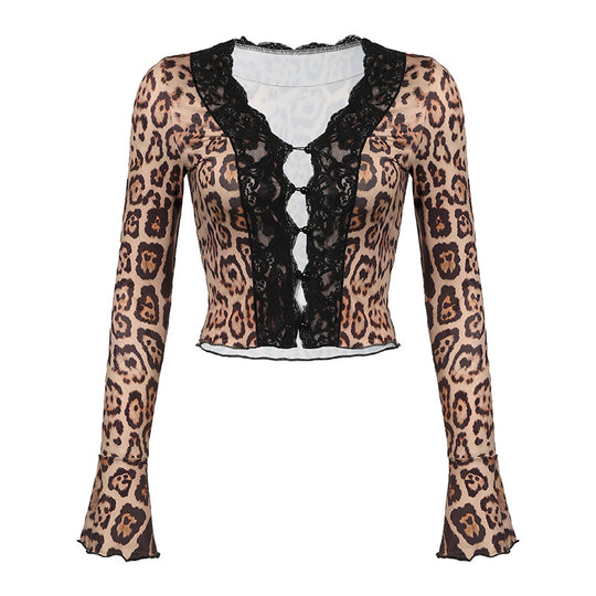 Damen Elegant geschnittenes Top mit animalischem Muster und Rüschendetails R&B