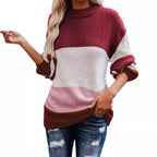 Damen lässiger Strickpullover mit modischem Farbblockdesign R&B