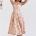 Damen Midikleid mit schulterfreiem Design und floralem Muster R&B