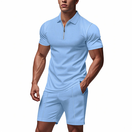 Herren Sportliches Kurzarm-Set mit teils strukturiertem Design und durchgehendem Reißverschluss R&B