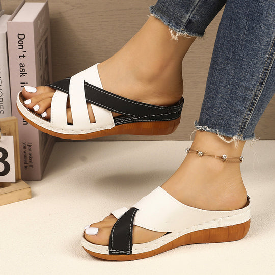 Damen Komfortable Wedge-Pantoletten mit dekorativen Riemchen R&B