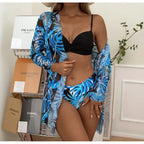 Damen geraffte Strandüberjacke mit floralem Muster R&B