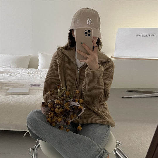 Damen Kuscheliger Strickpullover im Stehkragenstil R&B