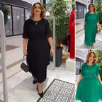 Damen Elegantes Midikleid mit transparenzähnlichen Ärmeln und stilvollen Rüschen R&B