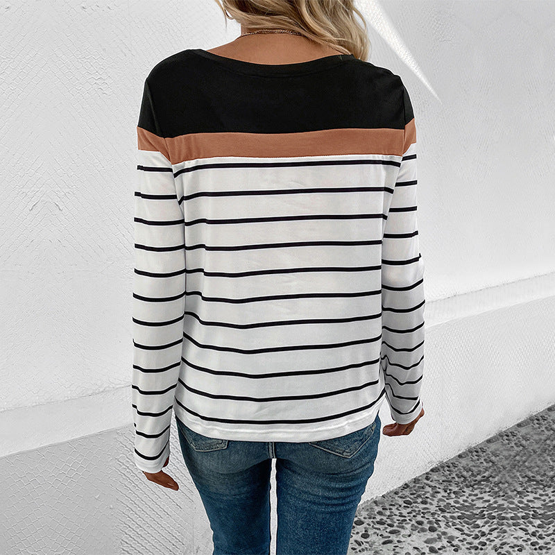 Damen Langarmshirt mit modischem Streifenmuster und farblich abgesetztem Oberteil R&B