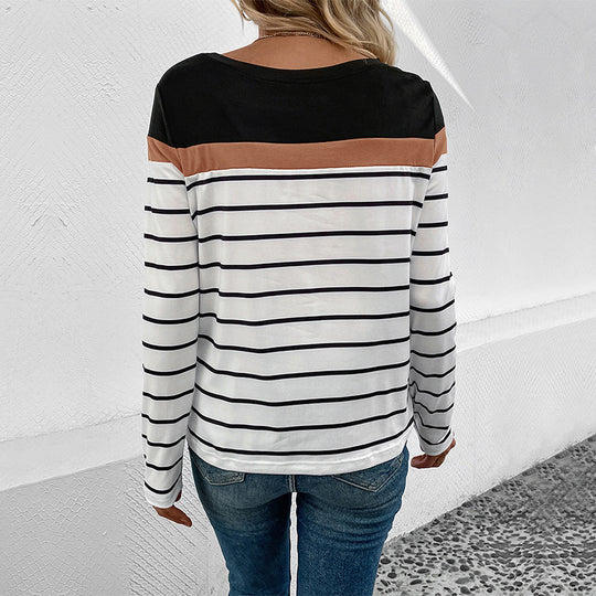 Damen Langarmshirt mit modischem Streifenmuster und farblich abgesetztem Oberteil R&B