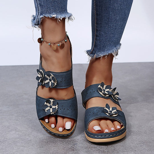 Damen Sandalen mit modischem Blumen-Design und komfortabler Fußbett R&B