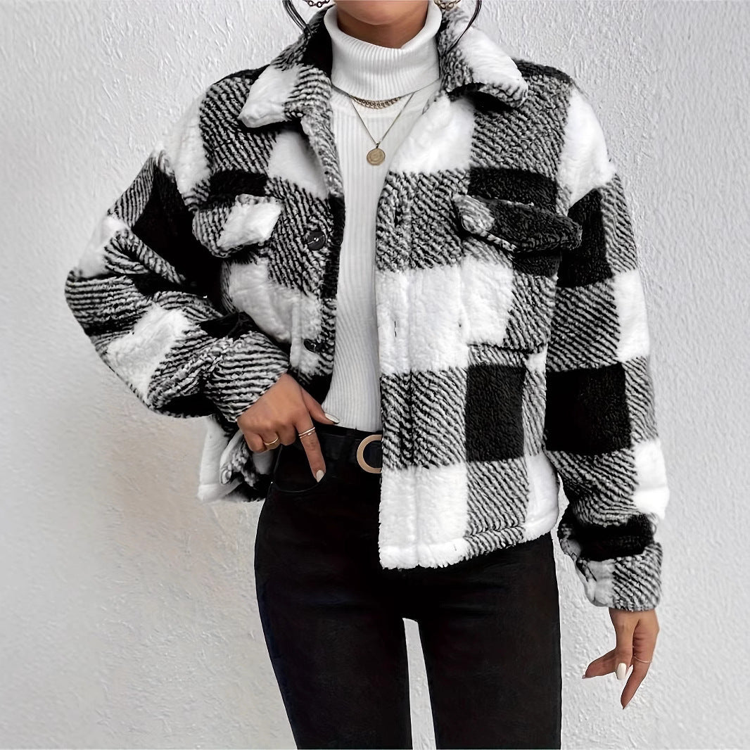 Damen Kuschelige Karojacke mit Umlegekragen R&B