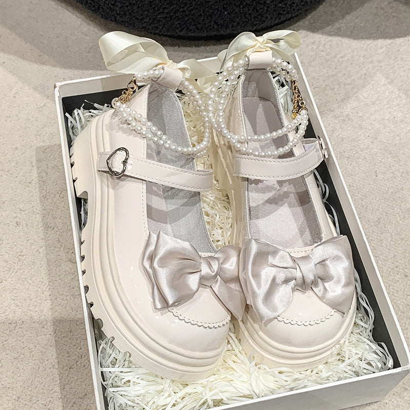 Damen modische Mary Jane Schuhe mit Schleifen- und Perlenakzenten R&B