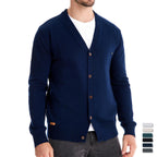 Herren Strickjacke mit V-Ausschnitt und modischen Holzknöpfen