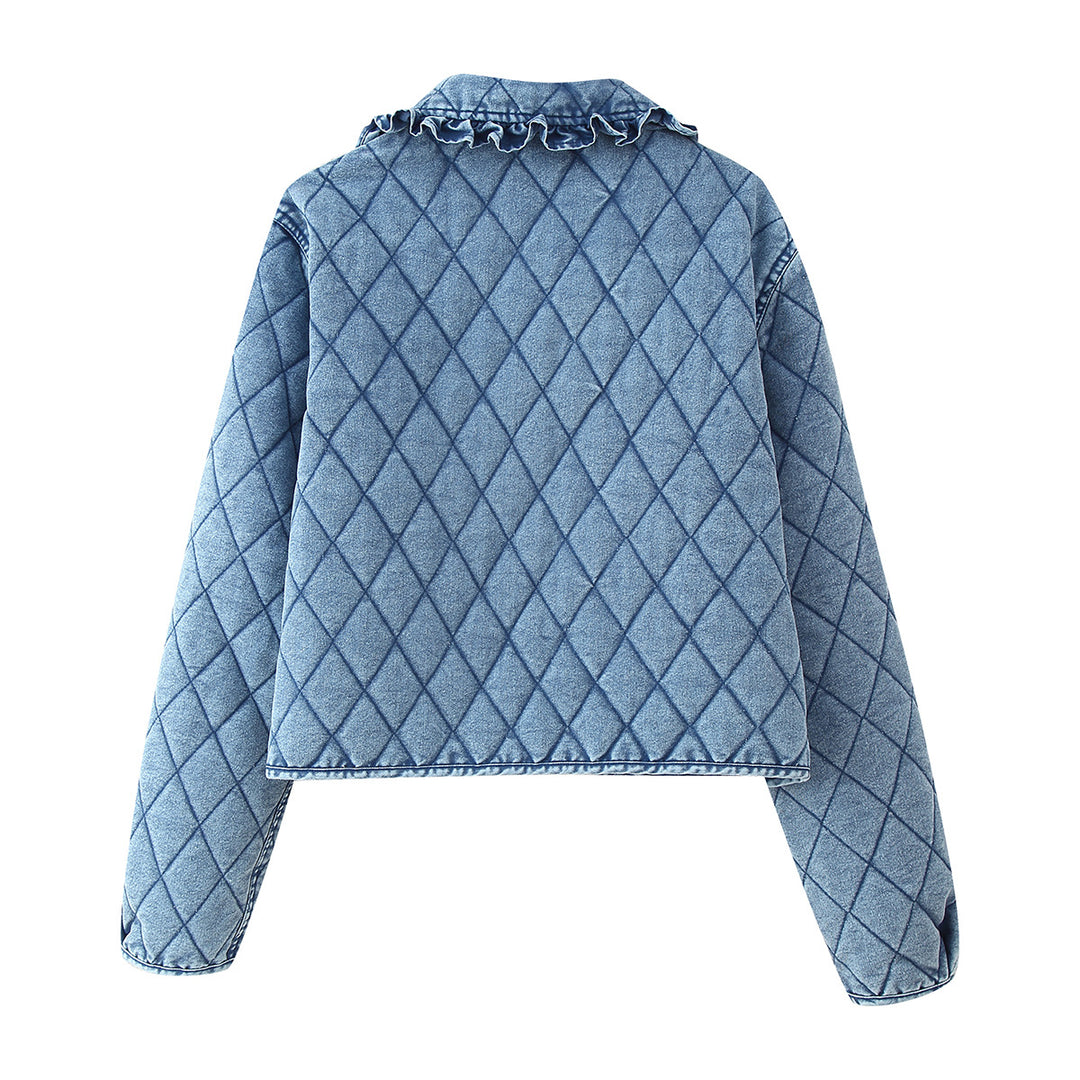 Damen gesteppte Utility-Jacke mit elegantem Kragen und Rüschendetails R&B
