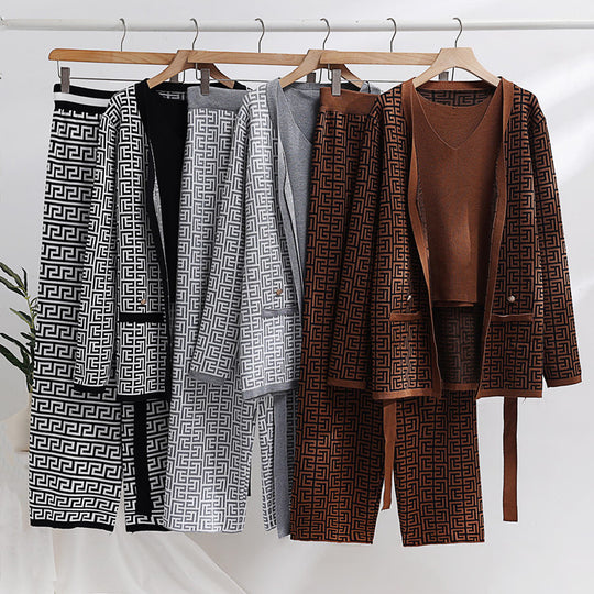 Damen modisches und luxuriöses Loungewear-Set mit elegantem Muster und praktischen Taschen R&B
