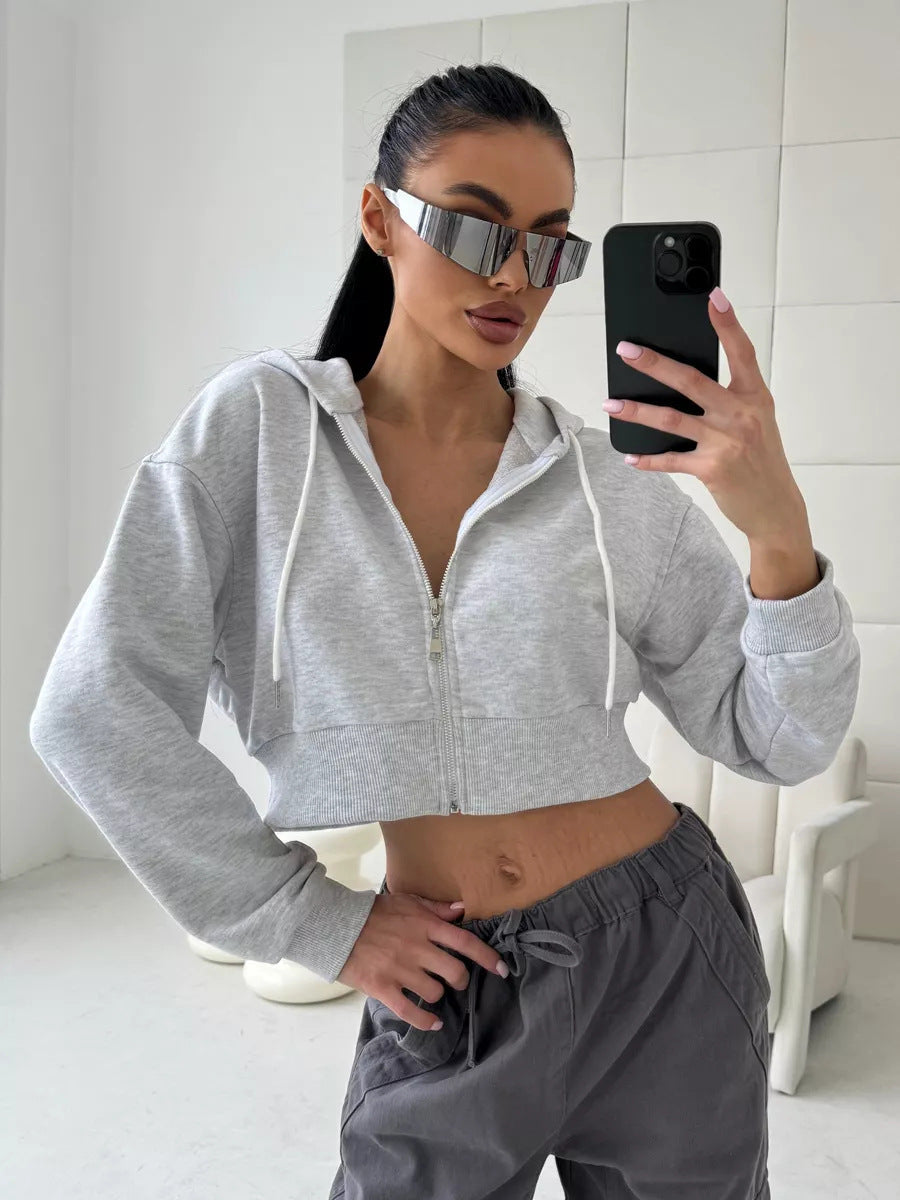 Damen Cropped Hoodie mit Reißverschluss und lässigem Schnitt R&B