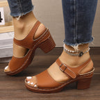 Damen Sandalen mit breitem Riemen und elegantem Blockabsatz R&B
