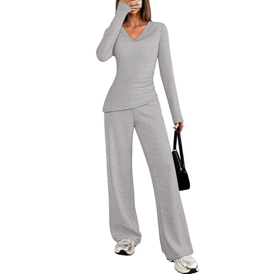 Damen Elegantes Freizeit-Set mit figurschmeichelndem Oberteil und weit geschnittenen Hosen R&B