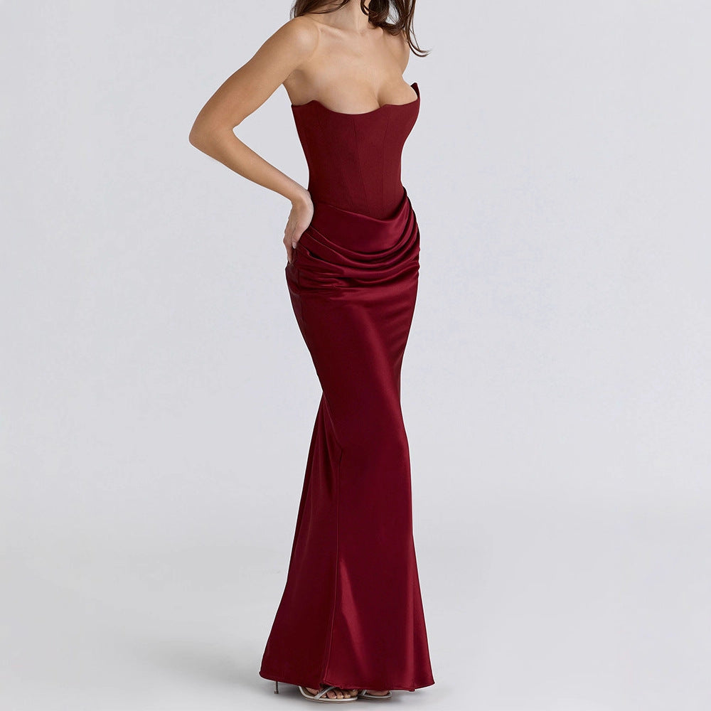 Damen Elegantes Abendkleid mit strukturiertem Corsage-Oberteil und fließendem Rock R&B