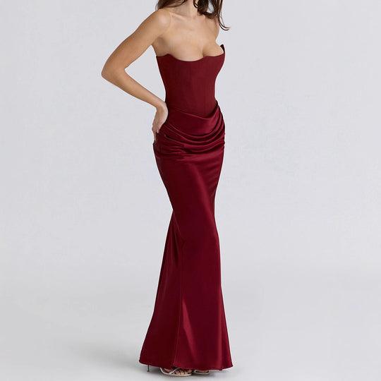 Damen Elegantes Abendkleid mit strukturiertem Corsage-Oberteil und fließendem Rock R&B