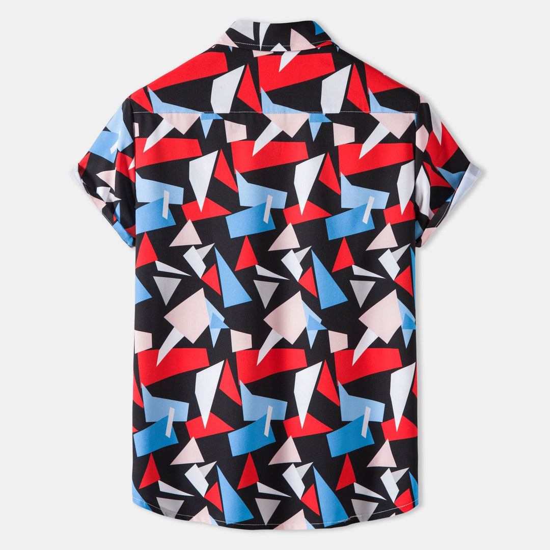 Herren Kurzarmhemd mit kreativem geometrischem Grafikdesign und praktischen Brusttaschen R&B